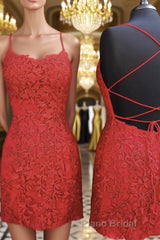 Mermaid Backless Short Red Lace Formal Prom Homecoming Dress, Mermaid Red Formal Dress, Red Lace Evening Dress
