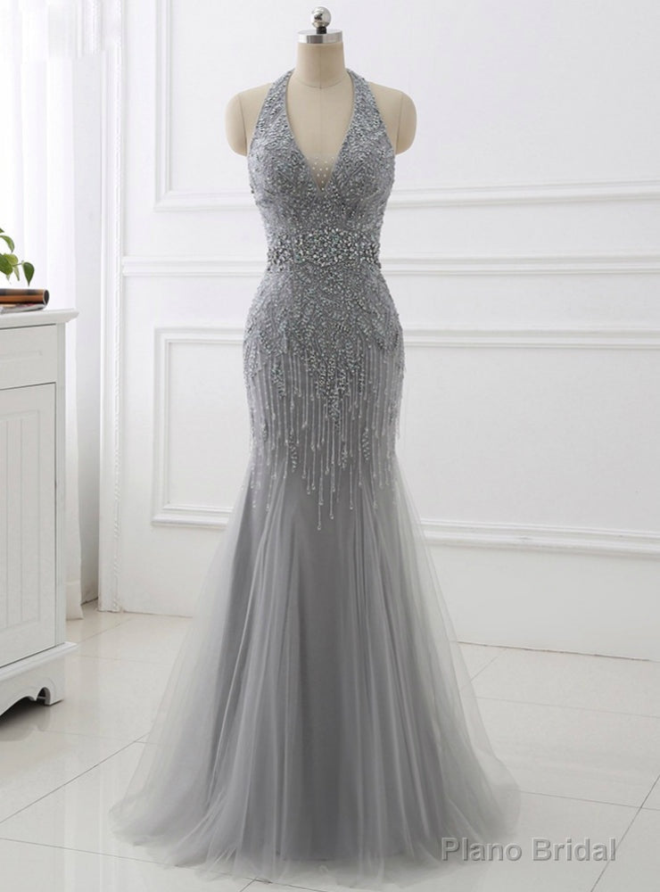 Mermaid Beading Formal Women Dresses Sexy Backless Gray Tassel Evening Dress Main image