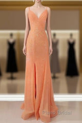 Mermaid Corset Sequin Dresses V Neck Split