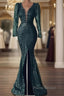 Mermaid Green Long Sleeve Sequin Formal Prom Dresses