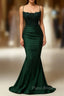 Mermaid Halter Dark Green Long Formal Prom Dresses with Appliques Beading