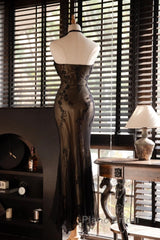 Mermaid Halter Neck Tulle Applique Long Formal Prom Dresses