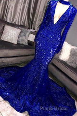 Mermaid High Neck Long Sleeves Formal Prom Dresses