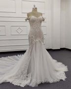 Mermaid Ivory Lace Embroidery Tulle Wedding Dresses