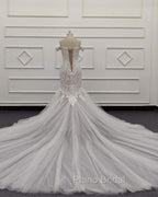 Mermaid Ivory Lace Embroidery Tulle Wedding Dresses