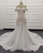 Mermaid Ivory Lace Embroidery Tulle Wedding Dresses