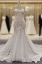 Mermaid Ivory Lace Embroidery Tulle Wedding Dresses