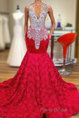 Mermaid Jewel Lace Sequined Applique Sleeveless Floor-length Formal Prom Dress