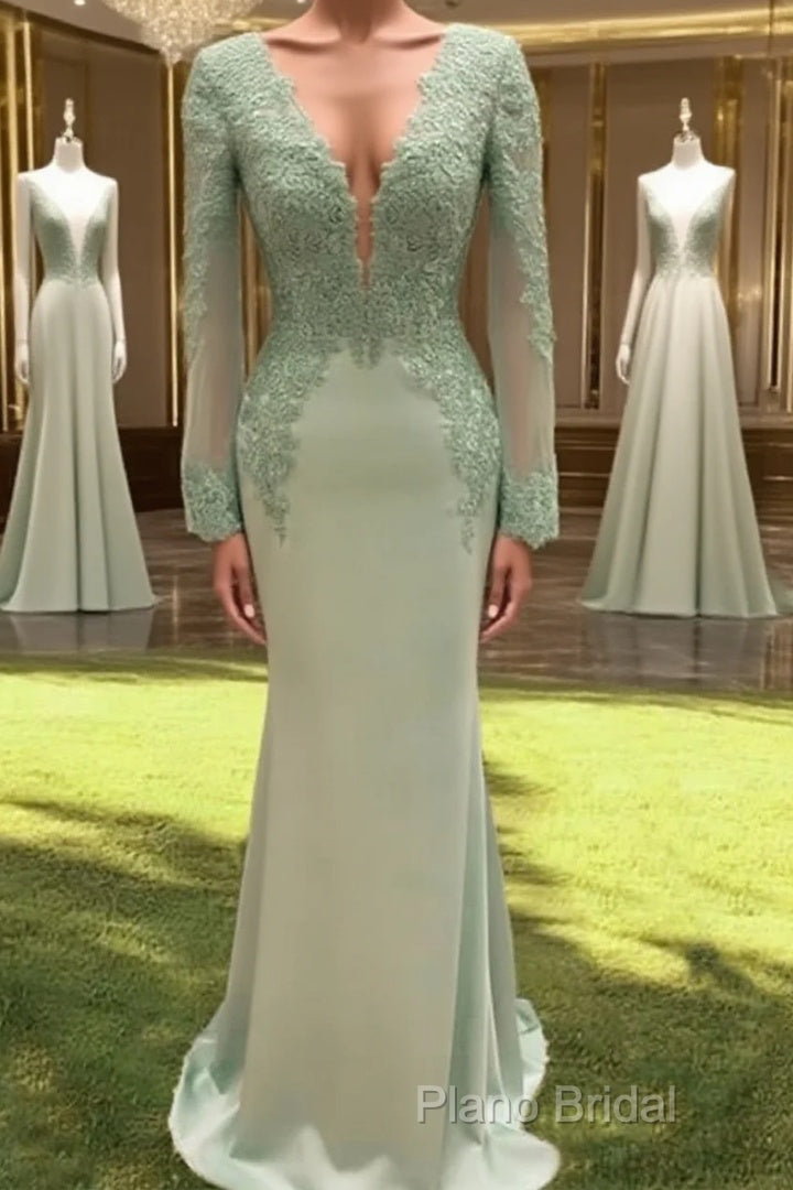 Mermaid Lace Sleeve V Neck Dresses Main image