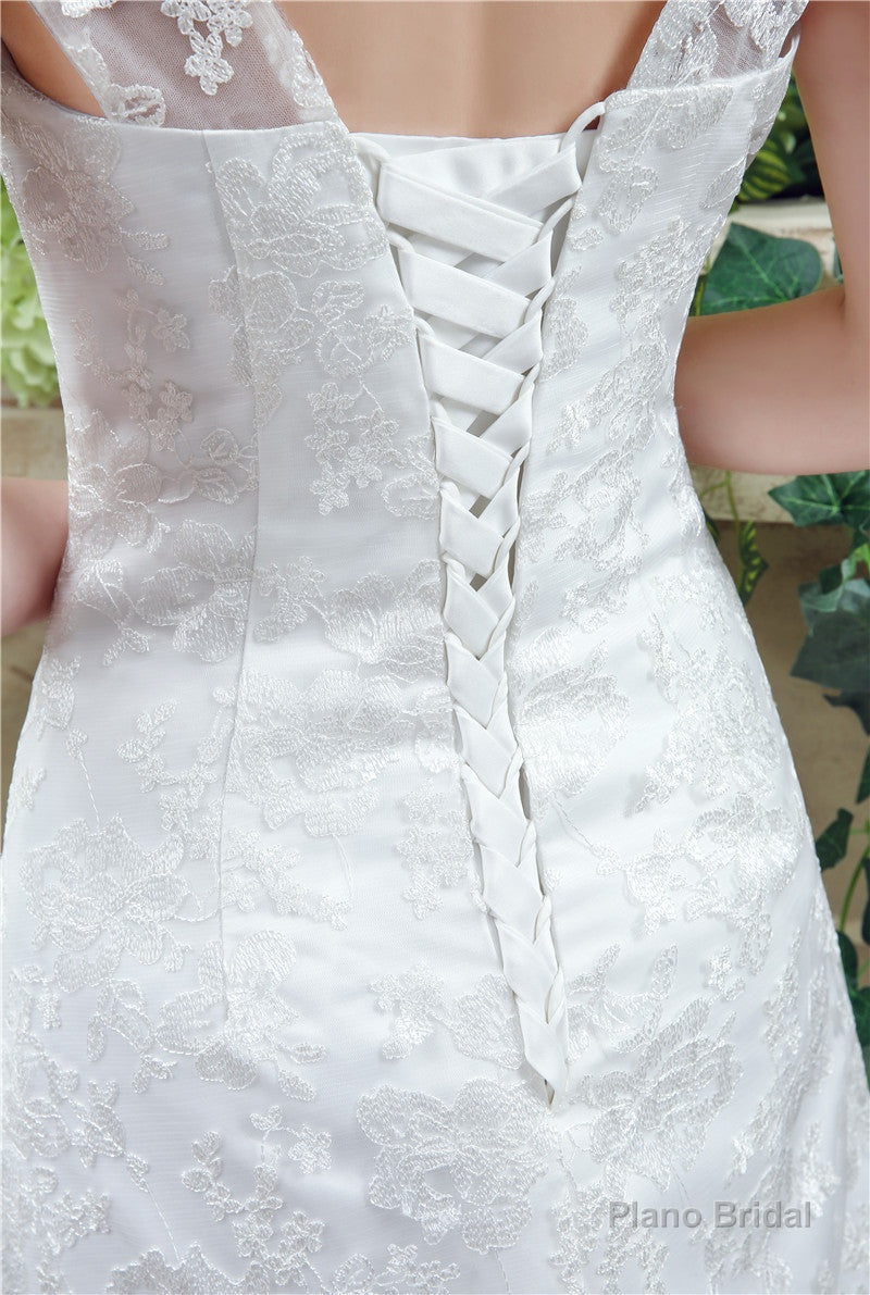 Mermaid Lace Sleeveless V-Neck Chapel Train Wedding Gowns