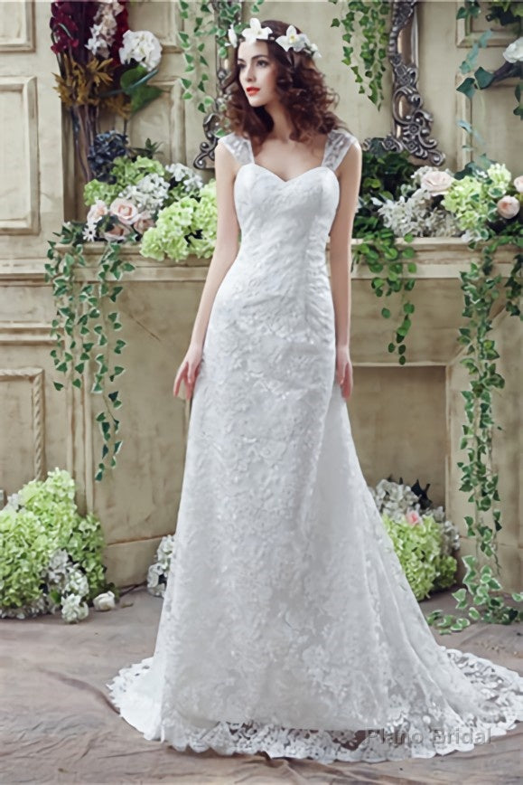 Mermaid Lace Sleeveless V-Neck Chapel Train Wedding Gowns