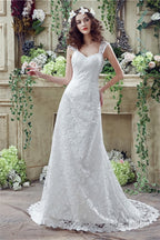 Mermaid Lace Sleeveless V-Neck Chapel Train Wedding Gowns