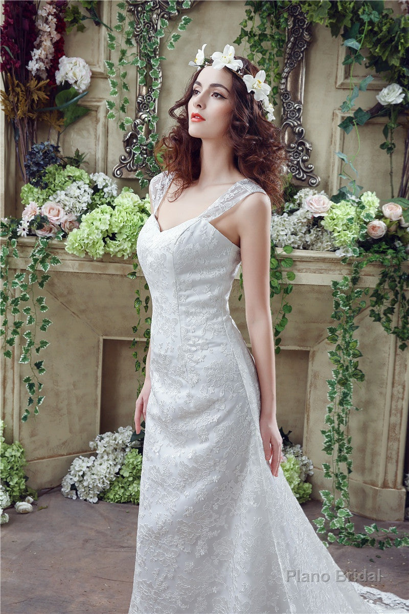 Mermaid Lace Sleeveless V-Neck Chapel Train Wedding Gowns Main image