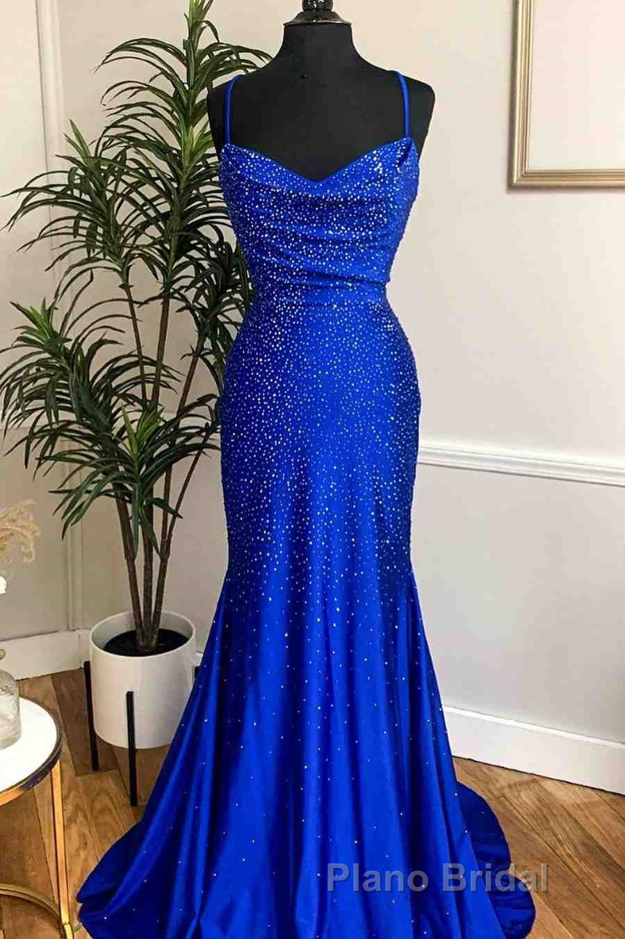 Mermaid Long Red Formal Prom Dresses with Rhinestones,Royal Blue Bodycon Dresses Secondary image