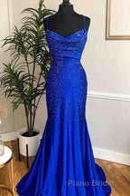 Mermaid Long Red Formal Prom Dresses with Rhinestones,Royal Blue Bodycon Dresses