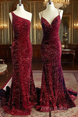 Mermaid Maroon Sequin Formal Dresses