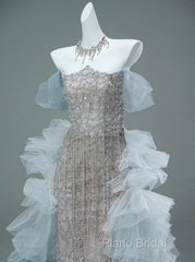 Mermaid Off-The-Shoulder Tulle Sequin Long Ball Gown, Elegant Rhinestone Formal Gown