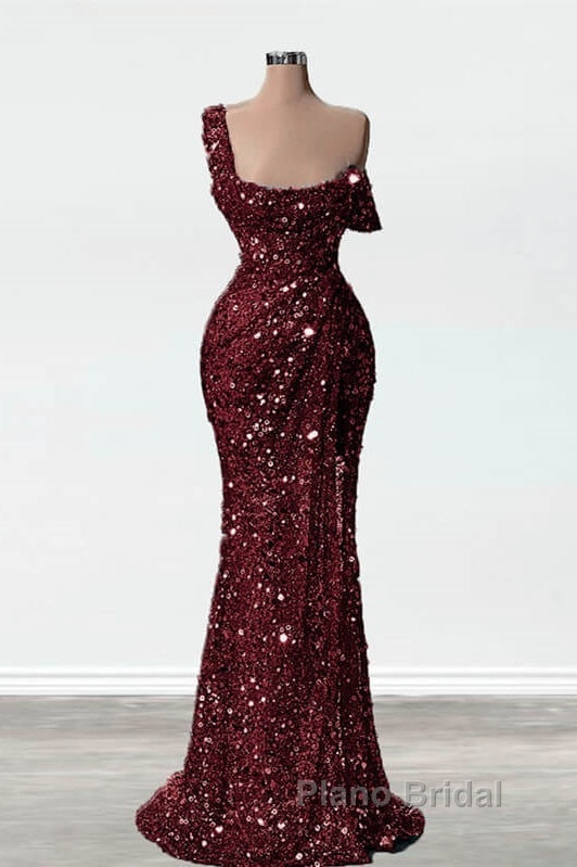 Mermaid One Shoulder Slit Sequin Formal Prom Dresses Secondary image