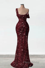 Mermaid One Shoulder Slit Sequin Formal Prom Dresses