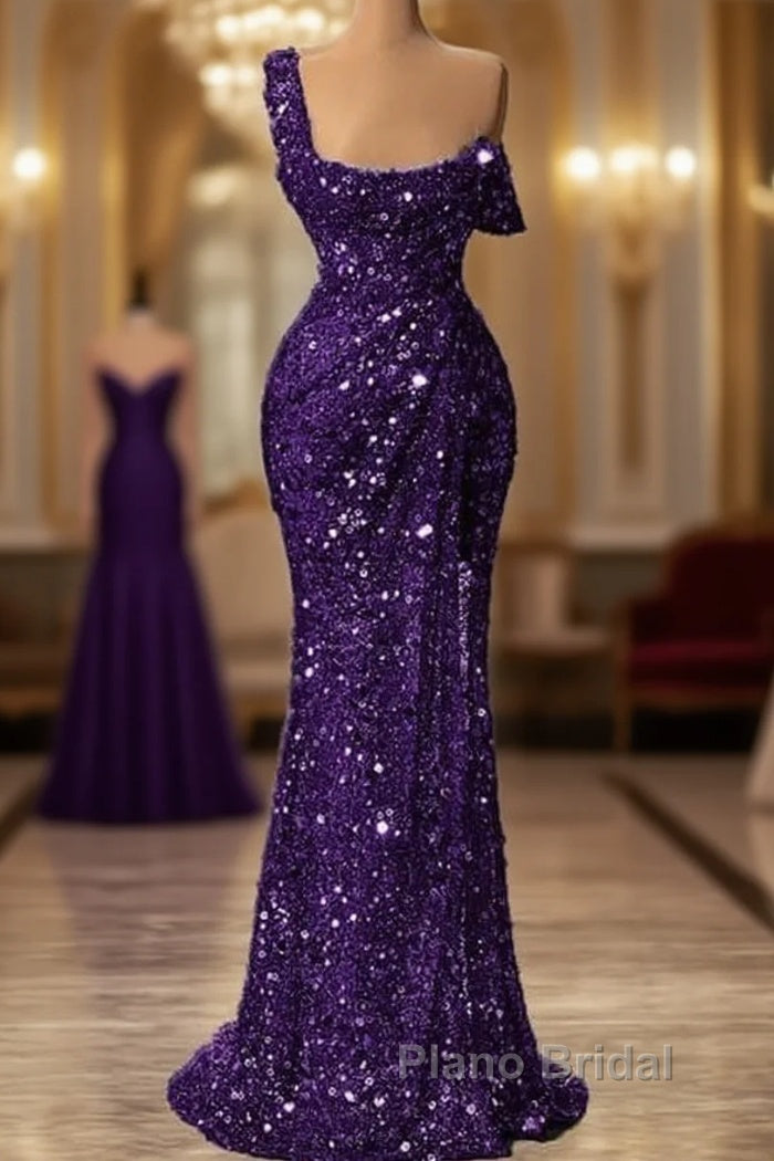 Mermaid One Shoulder Slit Sequin Formal Prom Dresses