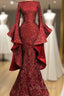 Mermaid Red Long Formal Prom Dresses, Sequin Formal Dresses
