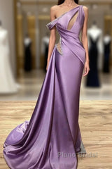 Mermaid Ruffle One Shoulder Lavender Beading Formal Prom Dresses