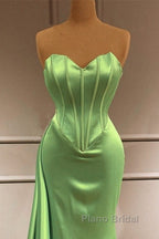 Mermaid Sage Green Corset Satin Formal Prom Dresses