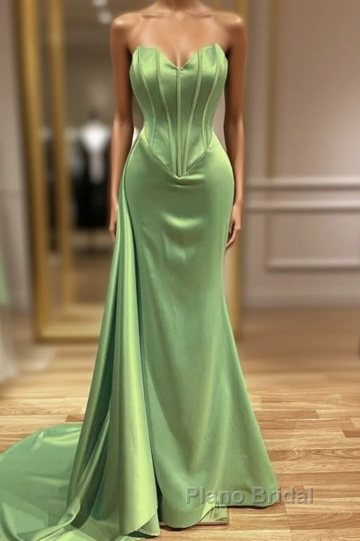 Mermaid Sage Green Corset Satin Formal Prom Dresses Main image