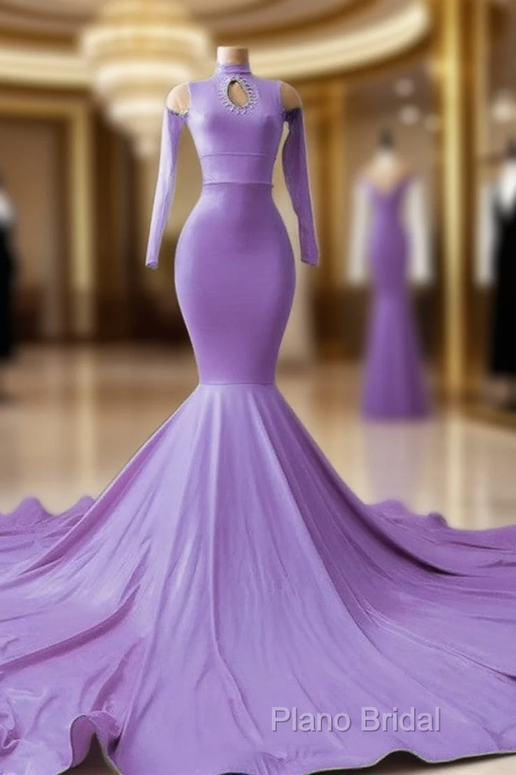 Mermaid Satin Cold Shoulder Formal Prom Dresses Main image