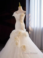 Mermaid Satin & Tulle Flowers Pleats Wedding Dresses