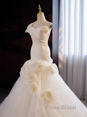 Mermaid Satin & Tulle Flowers Pleats Wedding Dresses