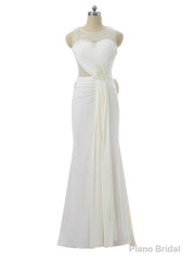 Mermaid Scoop Chiffon Pearls Bow See Through Long Evening Dresses