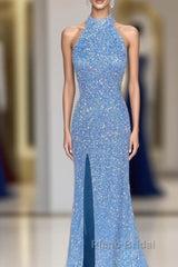 Mermaid Sequin Halter Slit Dresses