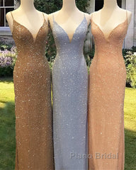 Mermaid Sequined Beaded V-Neck Formal Dresses