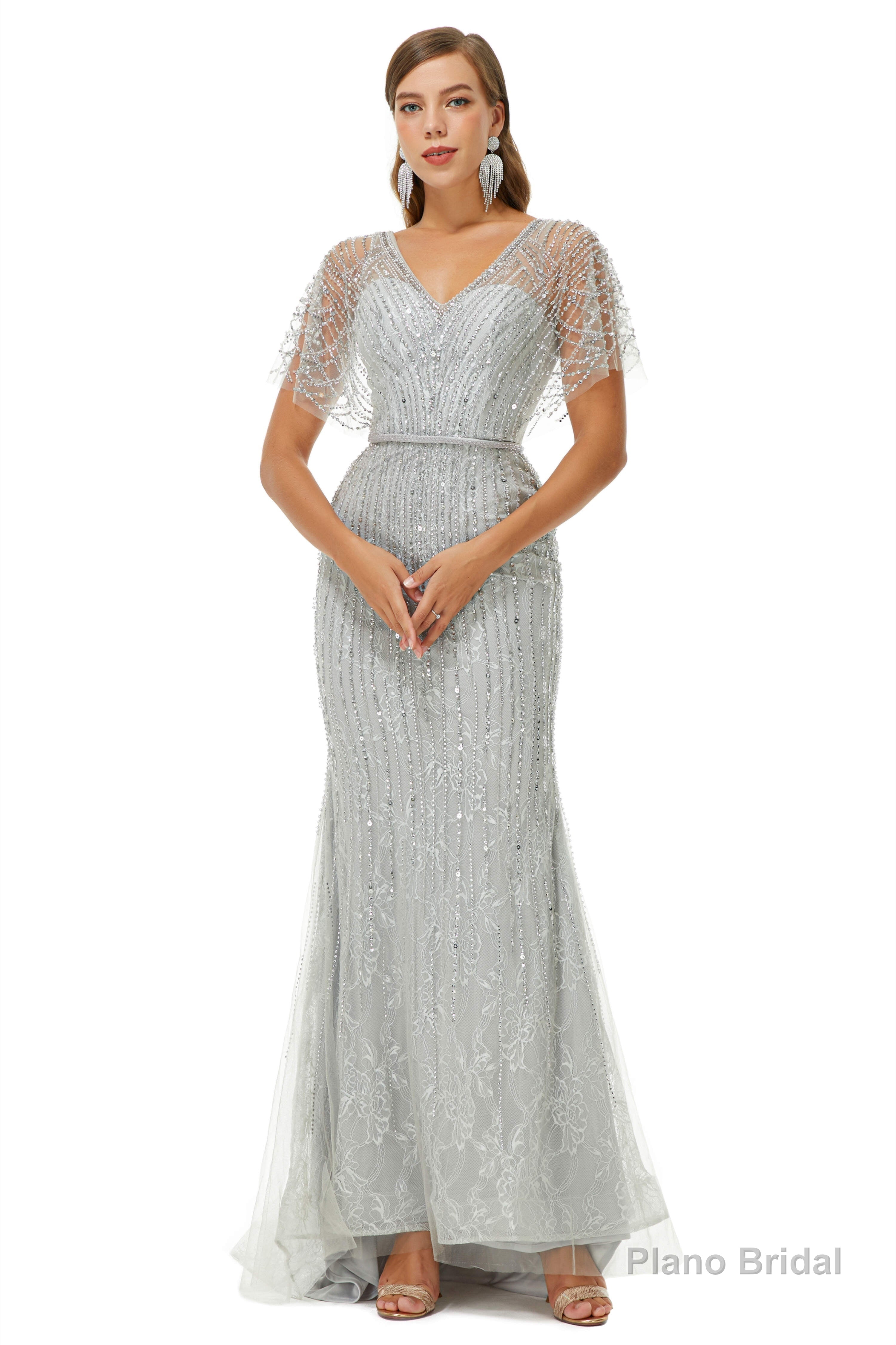 Mermaid Sequins Beading V-neck Prom Dresses