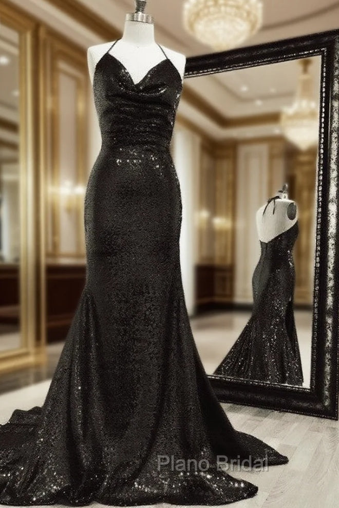 Mermaid Sequins Bridesmaid Dresses Cowl Neck Main image