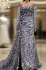 Mermaid Silver Sequin Beaded Off Shoulder Dresses