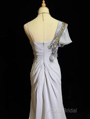 Mermaid Spaghetti Strap Chiffon Beaded Sequin Long Formal Prom Dresses Embroidered Applique Formal Gown