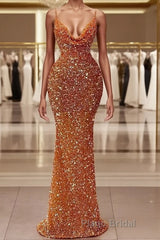 Mermaid Spaghetti strap Sequined Floor-length Sleeveless Elegant Formal Prom Dress