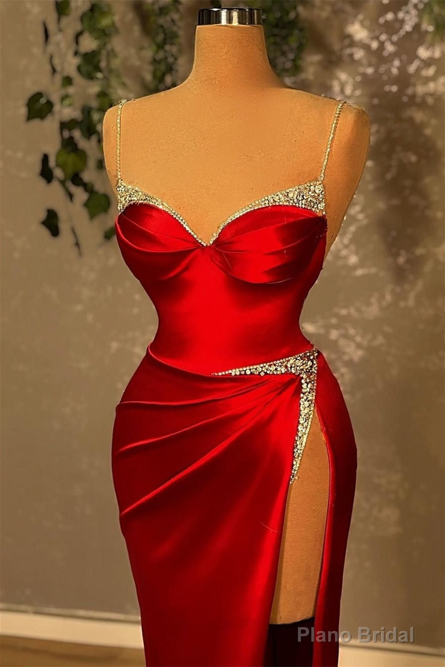 Mermaid Spaghetti Strap Sweetheart Floor-length Sleeveless Red High Split Prom Dresses Secondary image