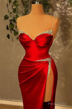 Mermaid Spaghetti Strap Sweetheart Floor-length Sleeveless Red High Split Prom Dresses