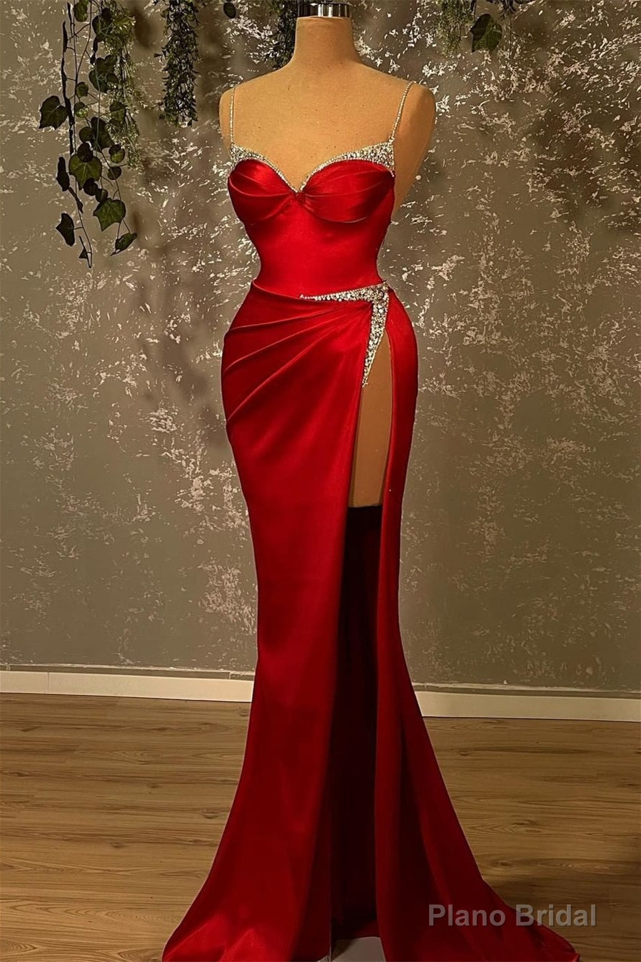 Mermaid Spaghetti Strap Sweetheart Floor-length Sleeveless Red High Split Prom Dresses Main image