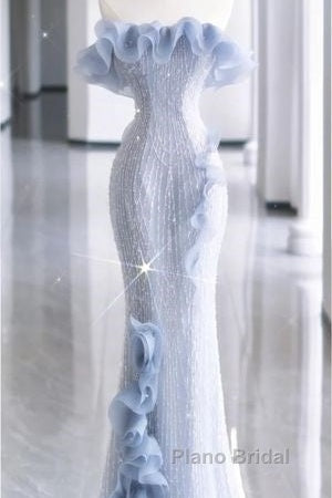 Mermaid Strapless Blue Sequin Formal Prom Dresses Evening Dresses Secondary image