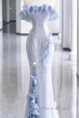 Mermaid Strapless Blue Sequin Formal Prom Dresses Evening Dresses