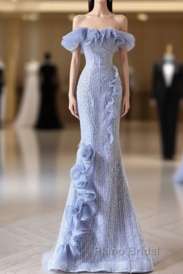 Mermaid Strapless Blue Sequin Formal Prom Dresses Evening Dresses