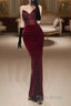 Mermaid Strapless Burgundy Long Lace Formal Prom Dresses