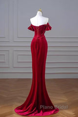 Mermaid Strapless Burgundy Velvet Formal Prom Dresses Evening Dresses
