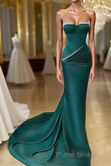 Mermaid Strapless Floor-length Sleeveless Open Back Formal Prom Dress