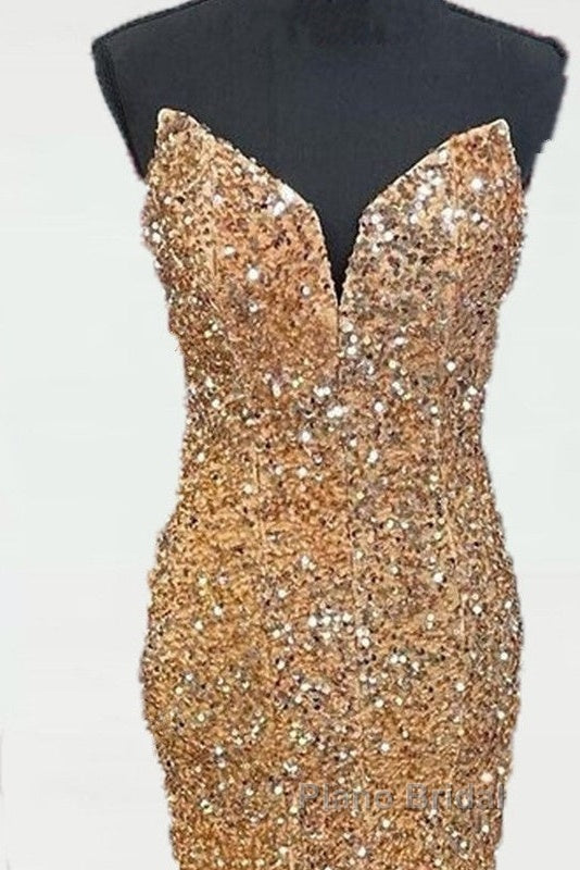 Mermaid Strapless Gold Sequin Formal Prom Dresses Secondary image