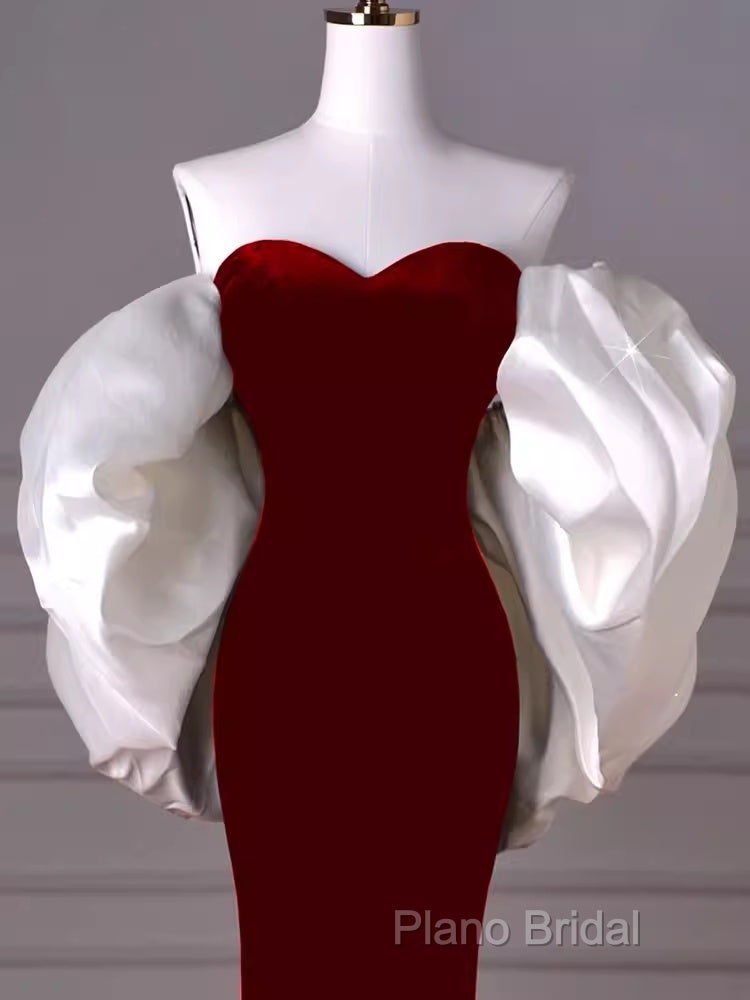 Mermaid Strapless Red Formal Prom Dresses Long Party Dresses